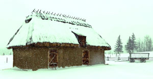 The boy shelter in the snow